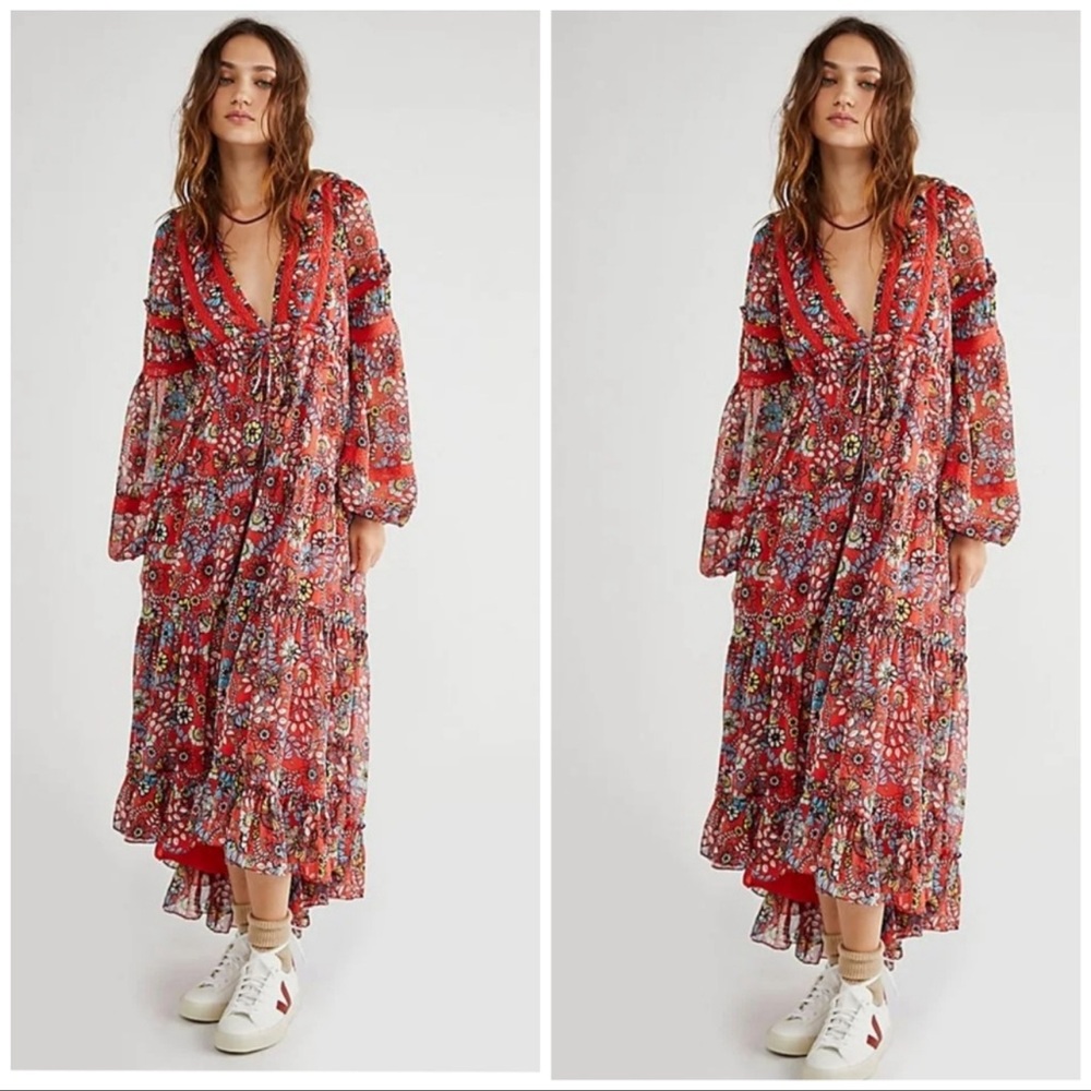 Free People Cassis Printed Chiffon Dress